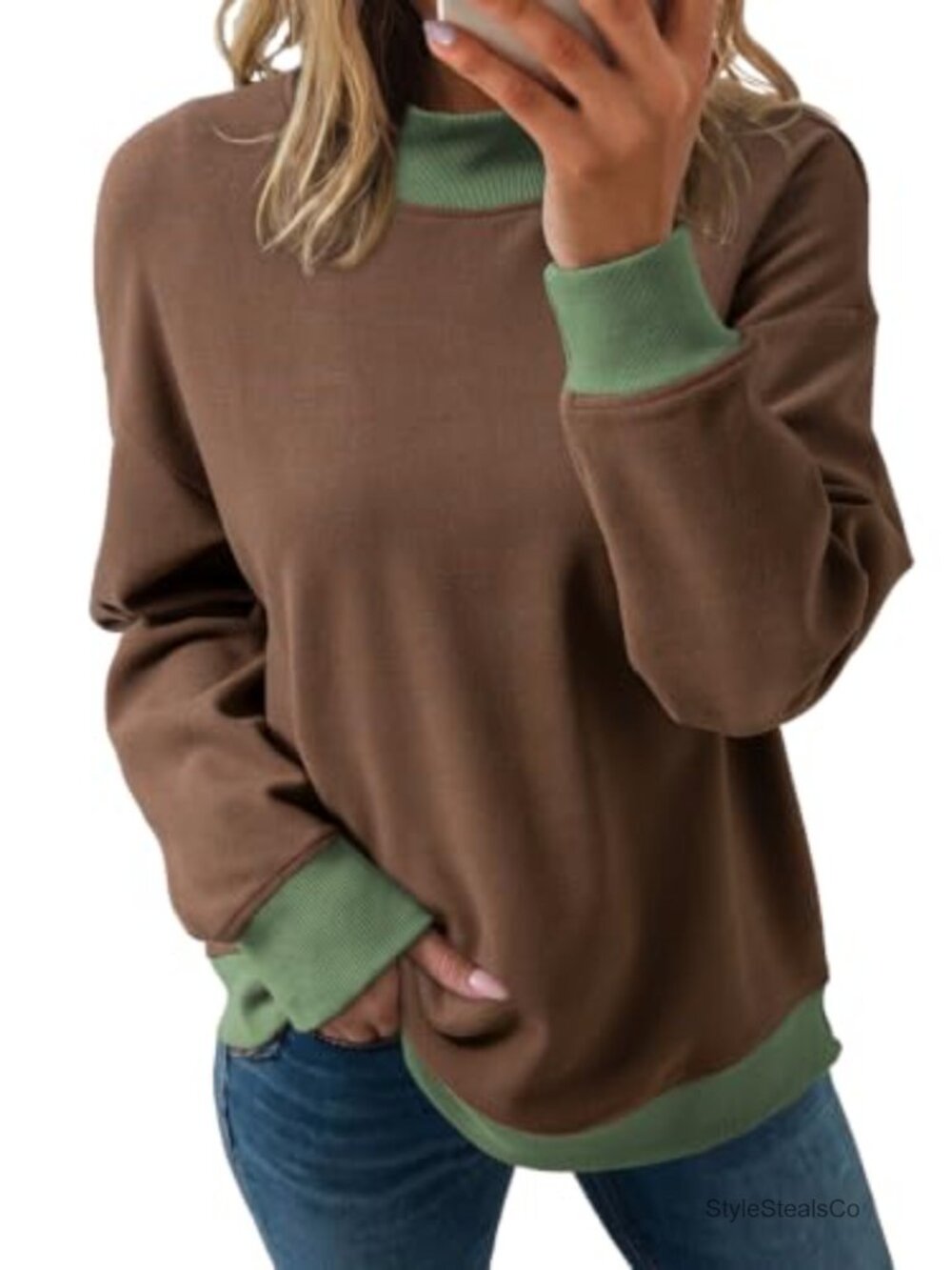 Striped Oversized Mock Neck Pullover Sweatshirt
